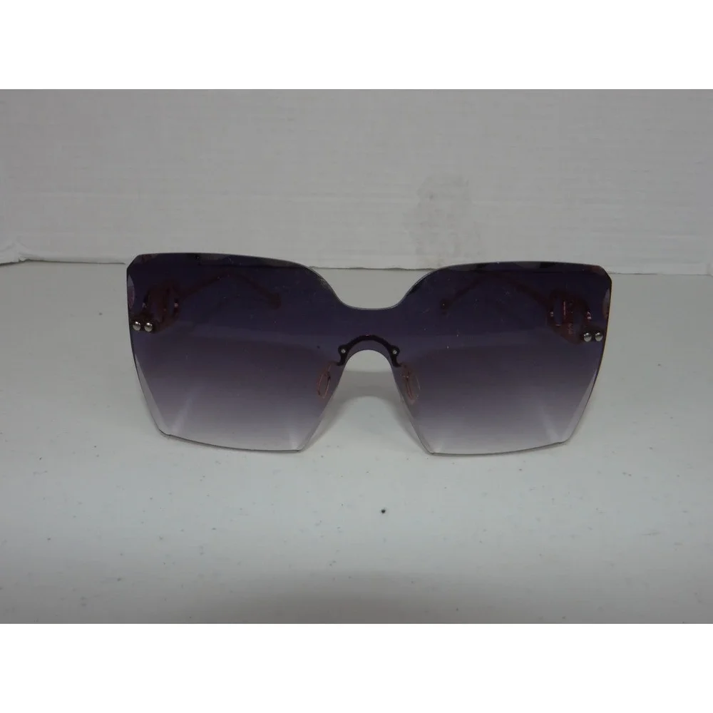 Womens Oversized Frameless Sunglasses Purple Gradient Gold Logo Temples 3768